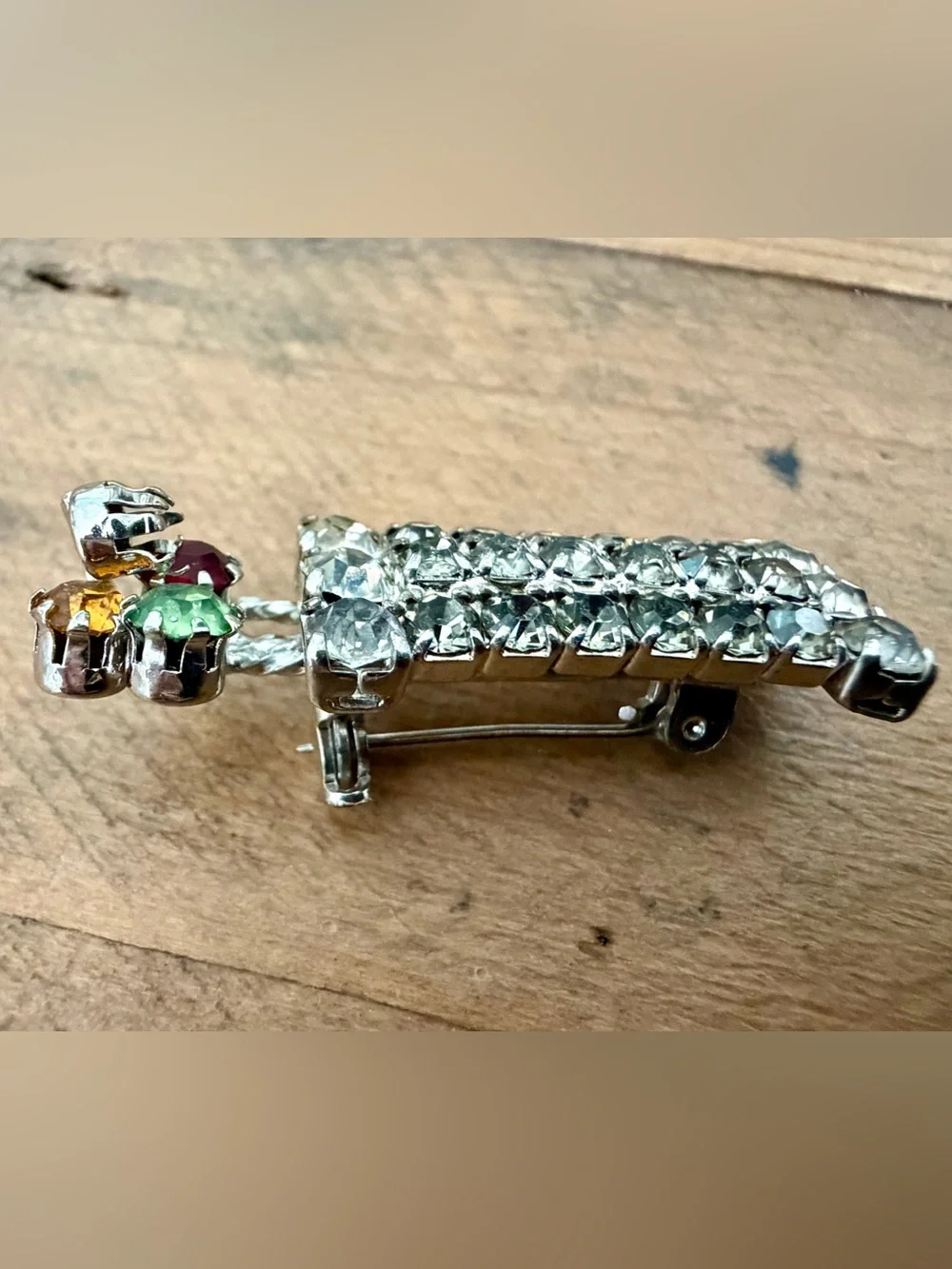 VINTAGE SILVER TONE RHINESTONE GOLF BAG & CLUBS GOLF FIGURAL PIN BROOCH